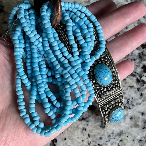 Antique Silver 925 and Blue Stone Cannetille Panel Bracelet c.1830s Cuff - Picture 13 of 14